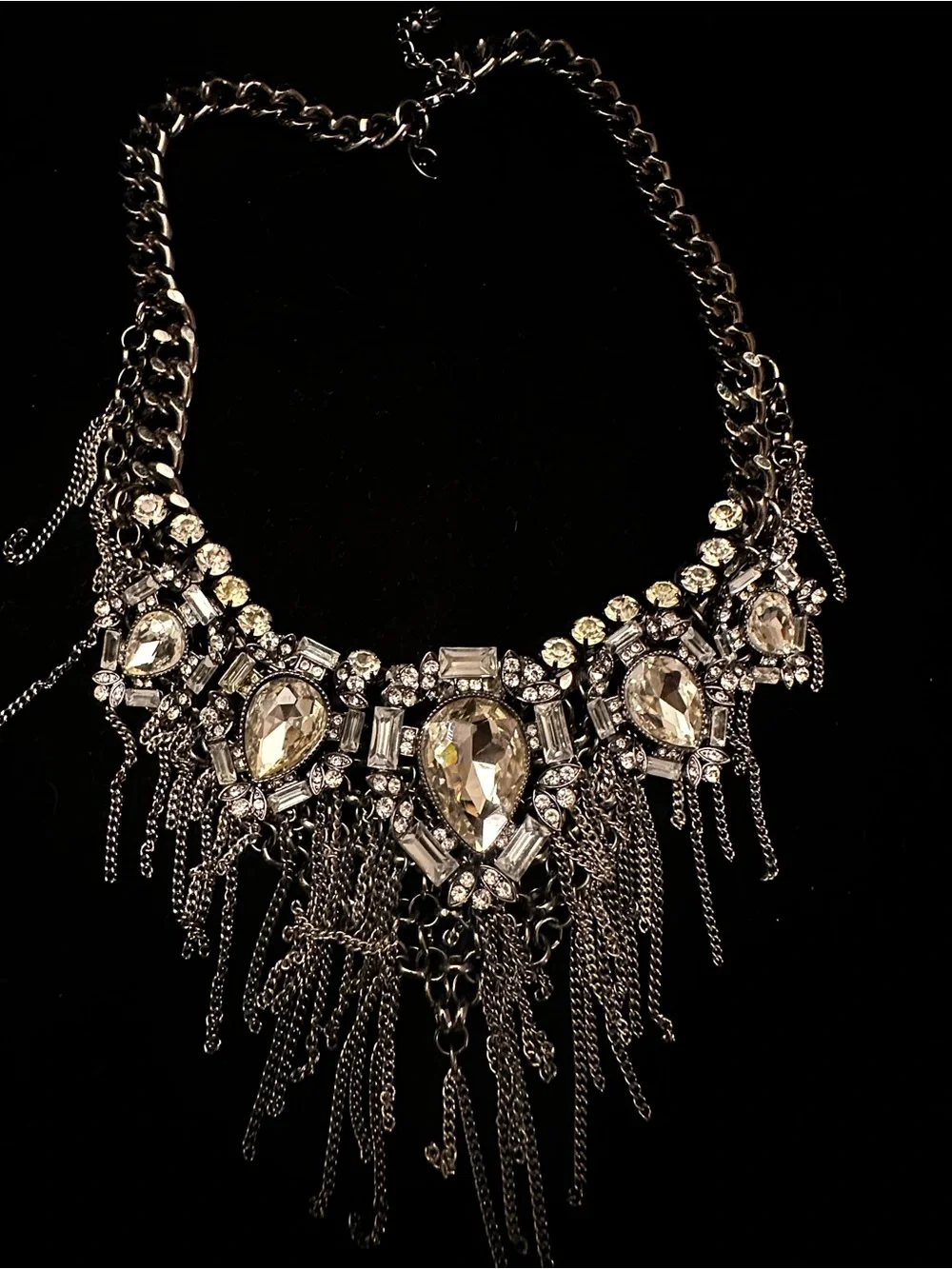 Vintage Charming Charlie Chunky Statement necklace/Glass and black metal